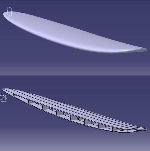 prototype 3D planche surf en bois