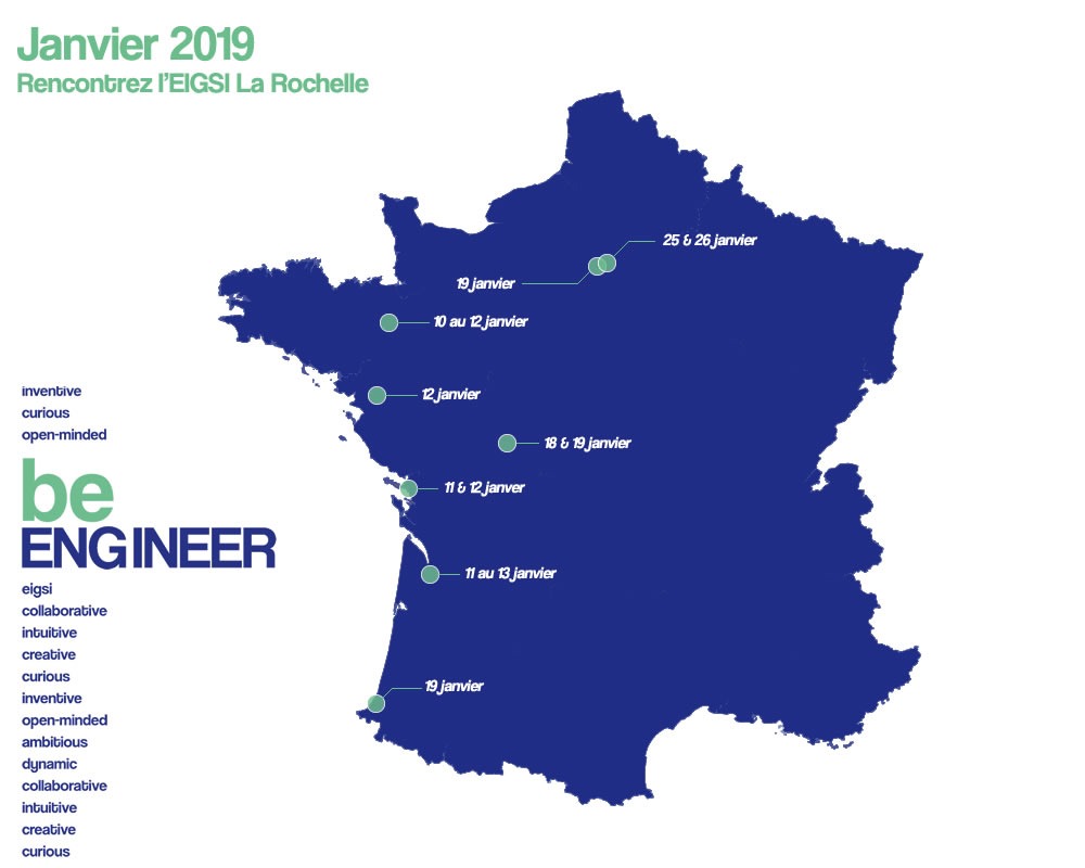 Rencontrez l&rsquo;EIGSI à Paris, Bordeaux, Nantes, Rennes, La Rochelle, Poitiers, Bayonne &#038; Versailles